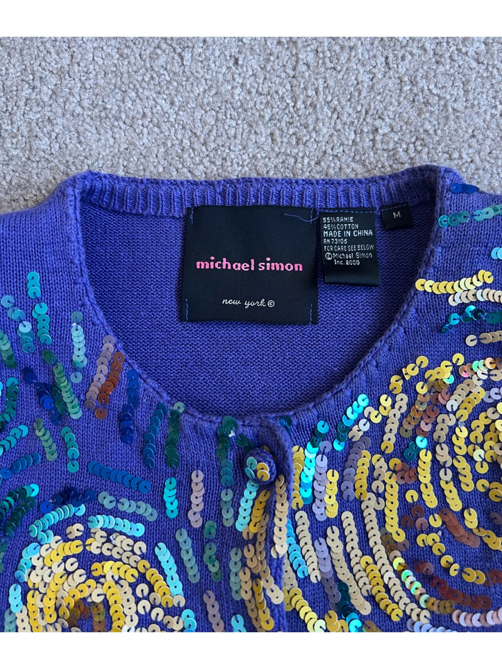 Michael Simon M Van Gogh Starry Night Sweater Cardigan Sequin Art To Wear - Picture 7 of 7